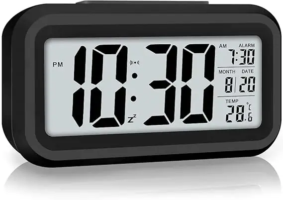 AERYS Digital Alarm Clock with Automatic Sensor, Date and Temperature Display, Compact Desk Table Clock for Students, Home, Office, Bedroom, Living Room,Home Decor, Corporate Use (Black Digital)