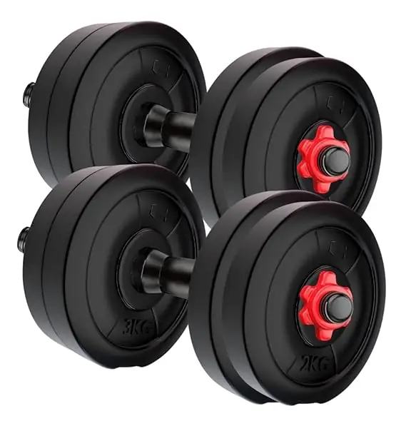 Amazon Brand - Symactive 10 Kg PVC Adjustable Dumbbells Fitness Kit for Full Body Workout (2.5 Kg x 4 Weight, 14'' Dumbbell Rods Pair & Nuts)