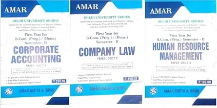 B.com prog / hons. semester 2 Corporate accounting, Company Law, Human Resource Management combo of 3 books for Delhi university regular / sol