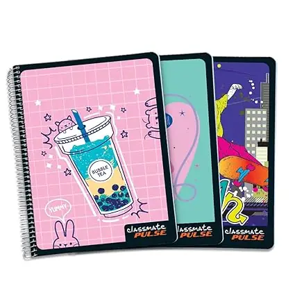 Classmate Pulse Long Book - 180 Pages | Single Line | 29.7cm x 21.0cm | Wiro Binding | Pack of 3 Notebooks | Ruled Long Size Notebook for Students