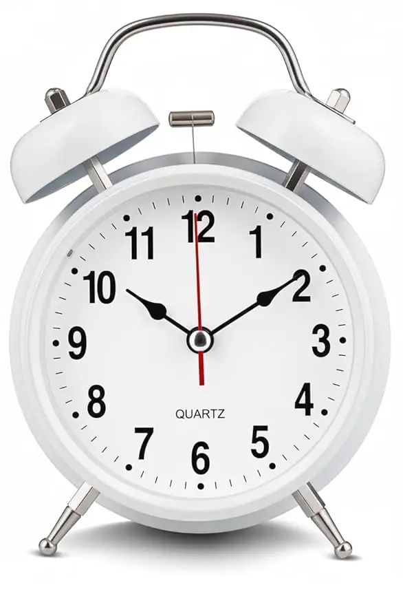 Extra Loud Alarm Clock Heavy Sleepers Retro TwinBell Alarm Clock Table Clock,Metal Frame with Night Backlight,Luminous Display|Alarm for Students,Home,Office & Study Desk Midnight White