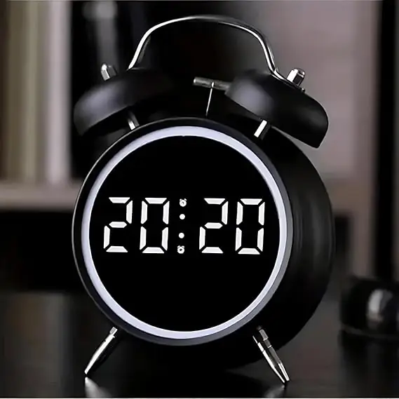 AERYS 4.5-Inch Digital Alarm Clock, Table Clock Double Bell LED Silent Metal Clock with Night Light, Loud Bedside Alarm for Heavy Sleepers, Home, Office, Bedroom, Living Room,Home Decor (Big Black)