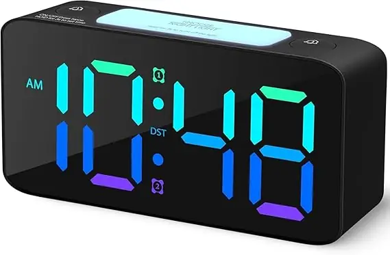 AERYS 7-Inch Digital Alarm Clock, Table Clock, RGB Color Display, Night Light Dimmer, USB Ports, Super Loud Alarm for Heavy Sleepers for Home, Office, Student, Bedroom, Living Room (RGB Colour)