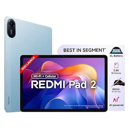 Redmi Pad 2 Wi-Fi + Cellular, Active Pen Support, 27.94cm(11") Model, 2.5K Sharp & Clear Display, 8GB, 256GB, All Day & More 9000mAh Battery, AI-Enabled, Dolby Atmos, HyperOS 2, Graphite Grey