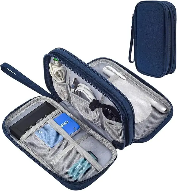 SaleOn 8.3X5 Inch Portable Storage Organizer Bag USB Cable, Earphone, Power Bank, Mobile Charger, Hard Disk & Digital Gadgets with Mesh, Dual Zippers & Elastic Loops, Inside Color May Vary- Navy Blue
